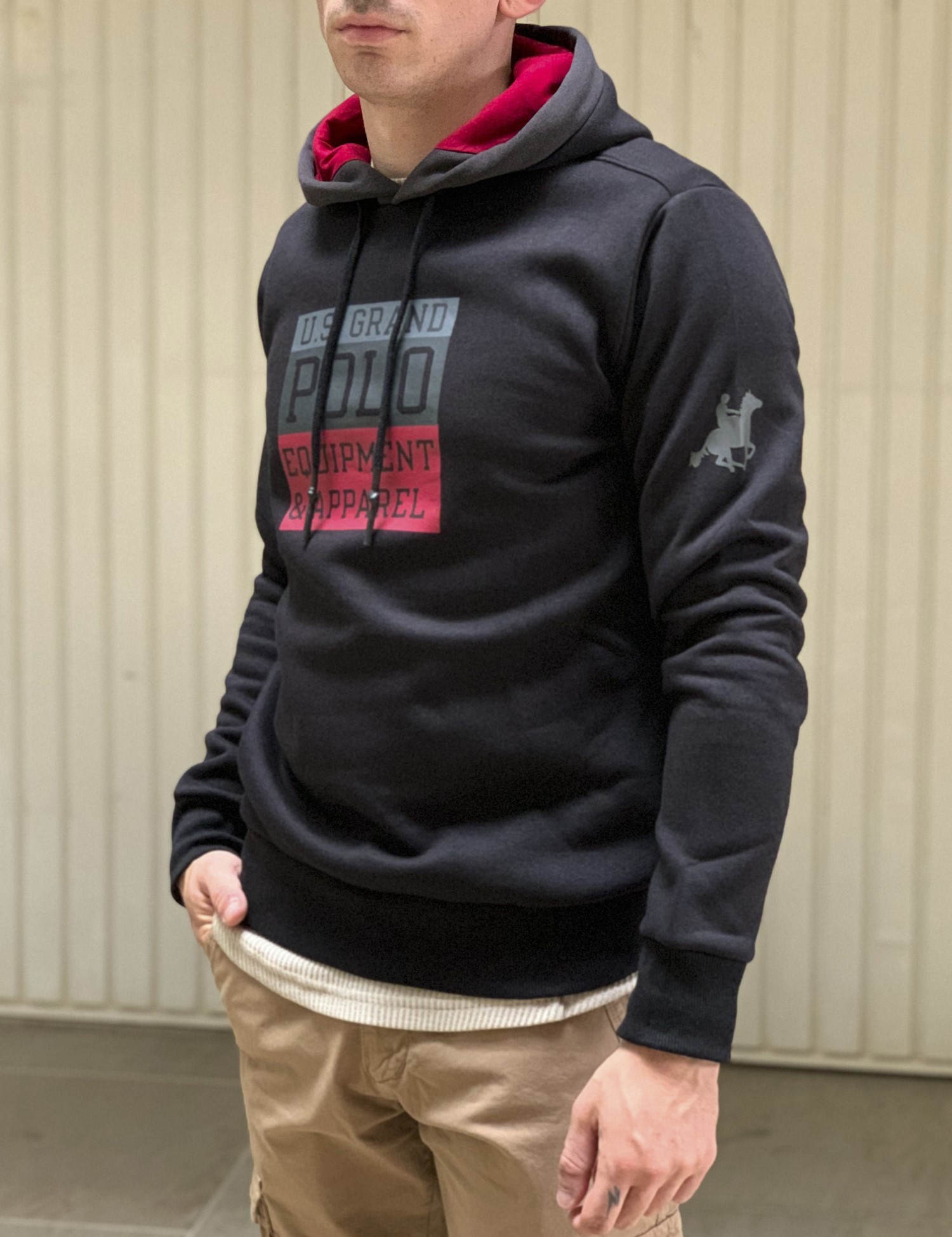 US Grand Polo ανδρικό μαύρο φούτερ με λογότυπο USF901M φωτογραφία